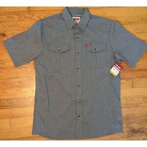 NWT Wrangler Heritage Relaxed Fit Stretch Button Up Shirt Pockets Gray Mens Sz S